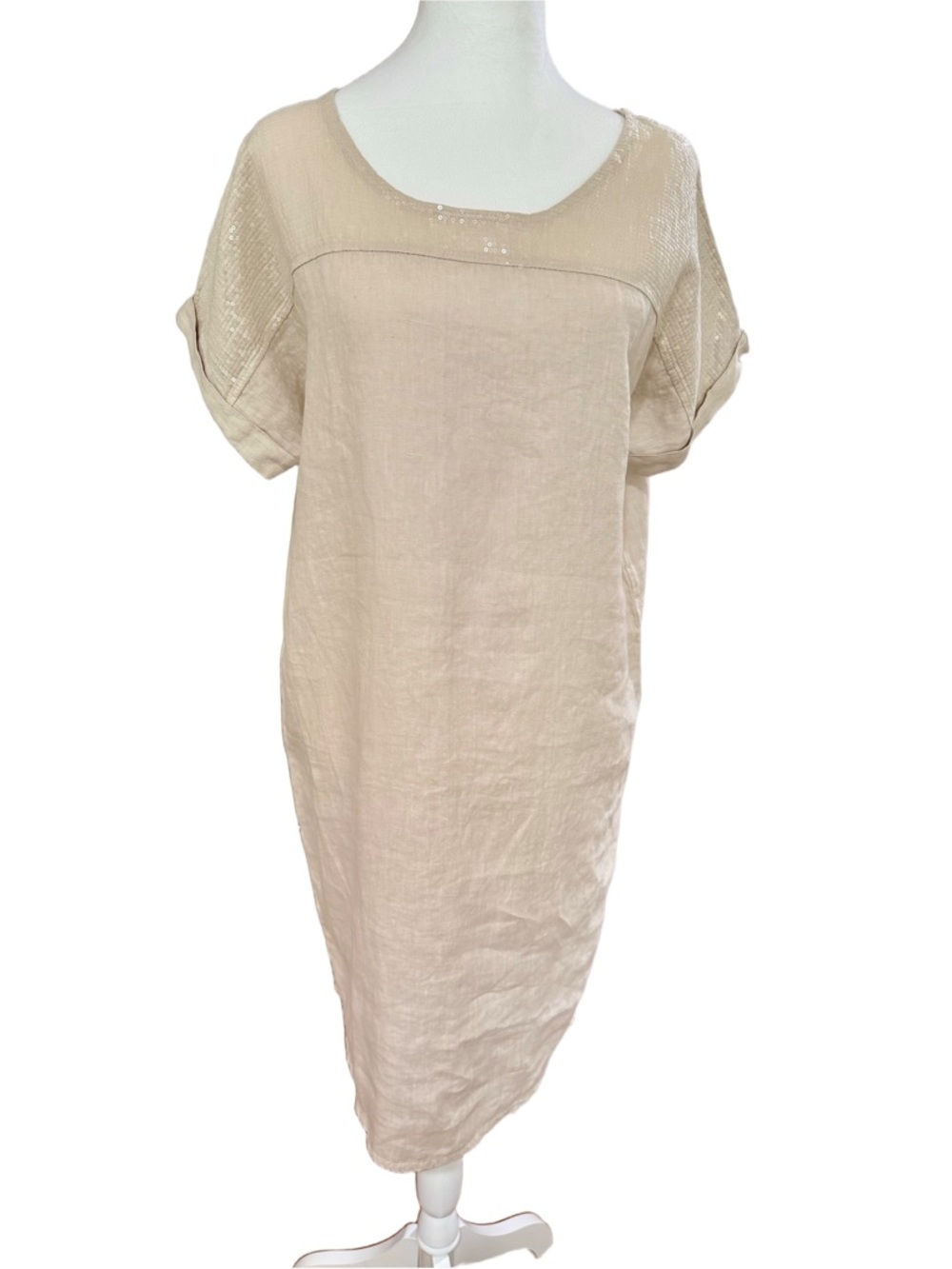 Made in Italy Linen Tunic Dress with Sequin Yoke